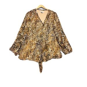 Coldwater Creek Leopard Print Button Up Top Tie Front 2X Mob‎ Wife Indie Sleaze